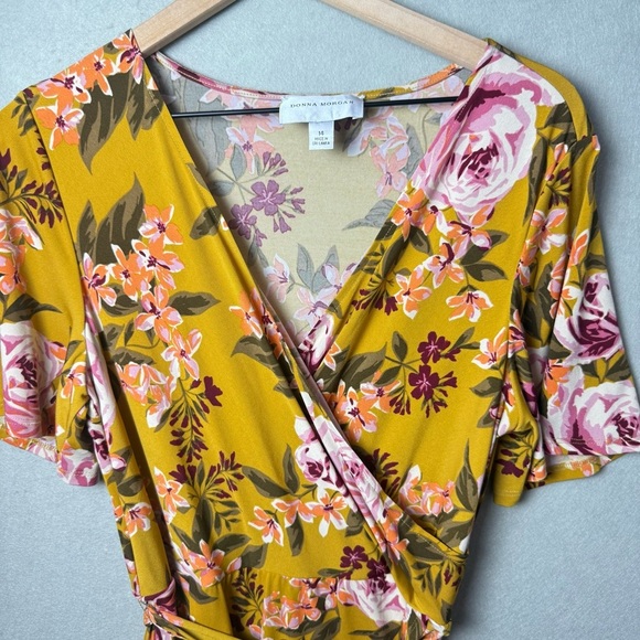 Donna Morgan Women’s Floral Print Yellow Dress Belted size 14 - Picture 7 of 10